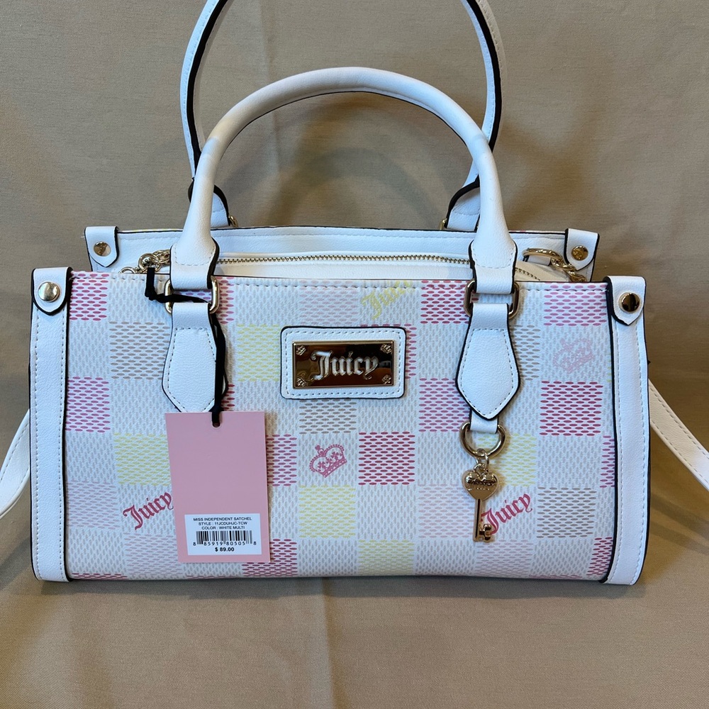 Juicy Couture White and Pink Checker Satchel